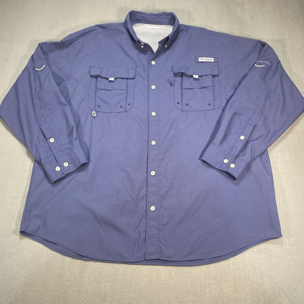 Columbia PFG Omni Shade Blue Mens XL Long Sleeve Button Down Fishing Outdoors